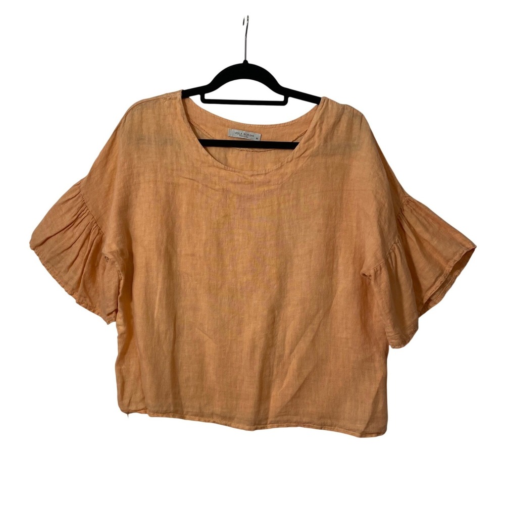 Viola Borghi Linen Ruffle Sleeve Blouse Womens M‎ Peach Made in Italy Excellent